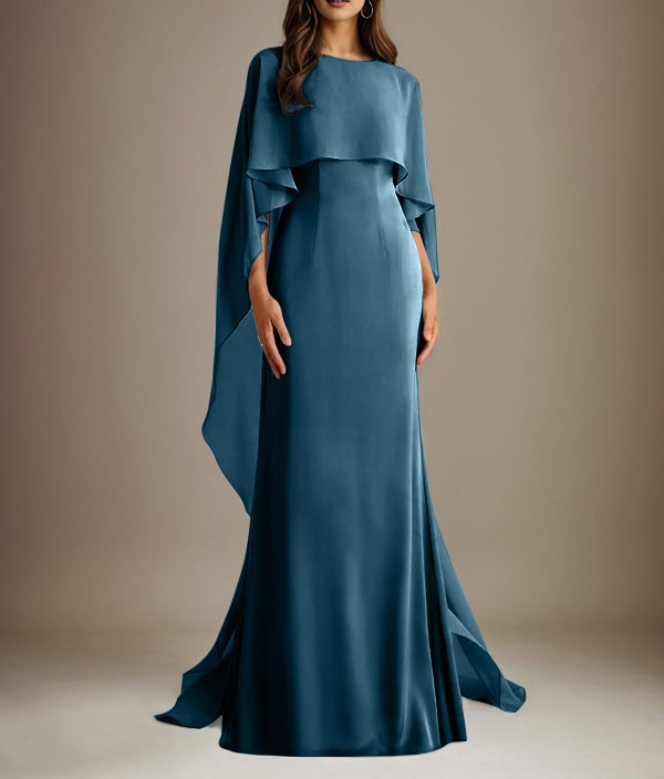Sheath/Column Boatneck Floor-Length Chiffon Mother of the Bride Dress With Cascading Ruffles