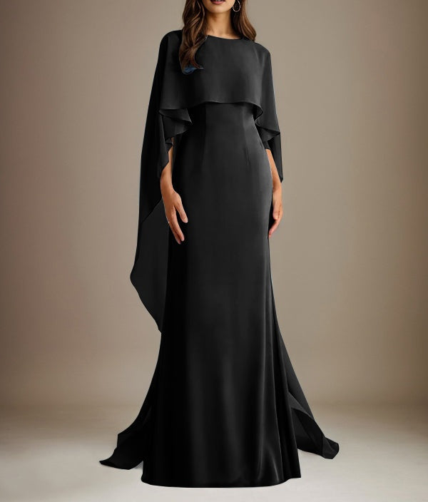 Sheath/Column Boatneck Floor-Length Chiffon Mother of the Bride Dress With Cascading Ruffles