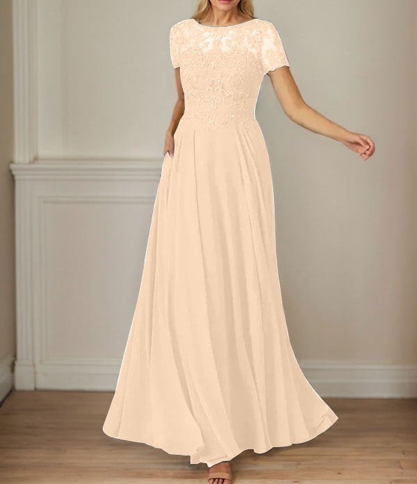 Dark Navy A-Line Boatneck Sequins Chiffon Dress