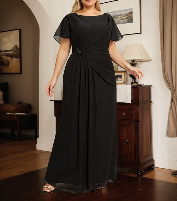 A-line Scoop Ankle-Length Chiffon Mother of the Bride Dress With Beading Pleated