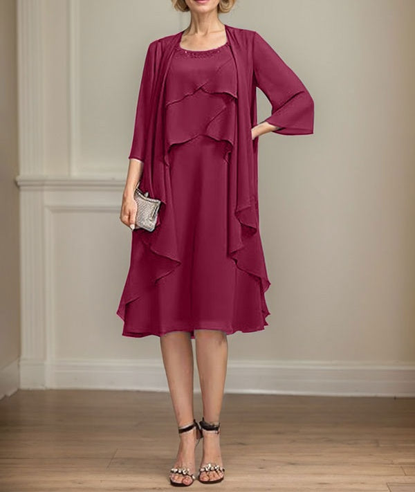 A-line Scoop Knee-Length Chiffon Mother of the Bride Dress With Beading