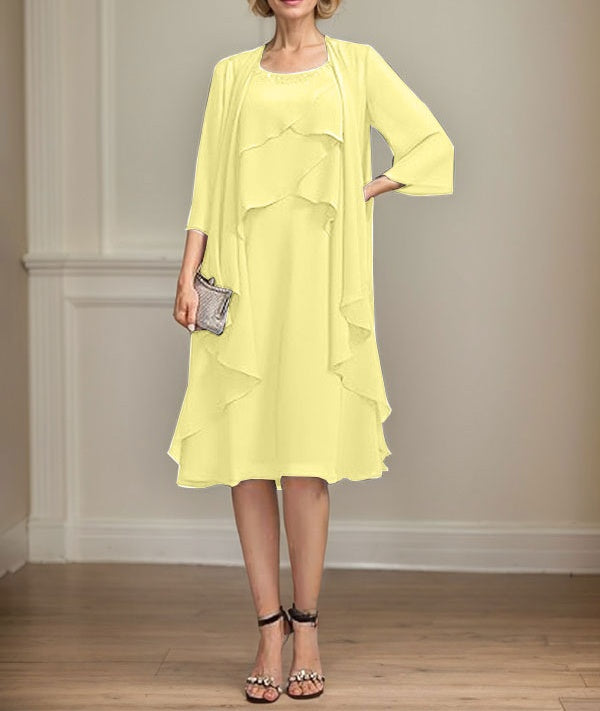 A-line Scoop Knee-Length Chiffon Mother of the Bride Dress With Beading