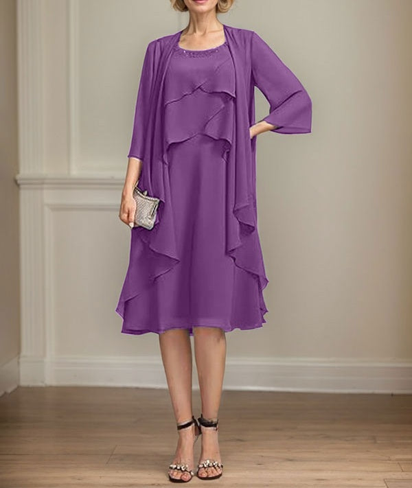 A-line Scoop Knee-Length Chiffon Mother of the Bride Dress With Beading