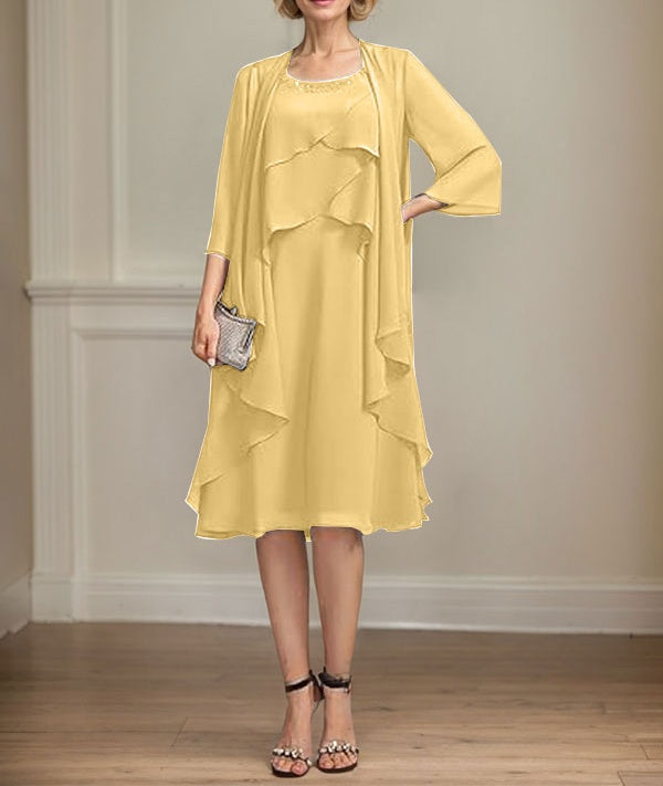 A-line Scoop Knee-Length Chiffon Mother of the Bride Dress With Beading