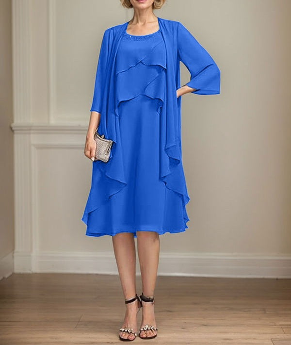 A-line Scoop Knee-Length Chiffon Mother of the Bride Dress With Beading