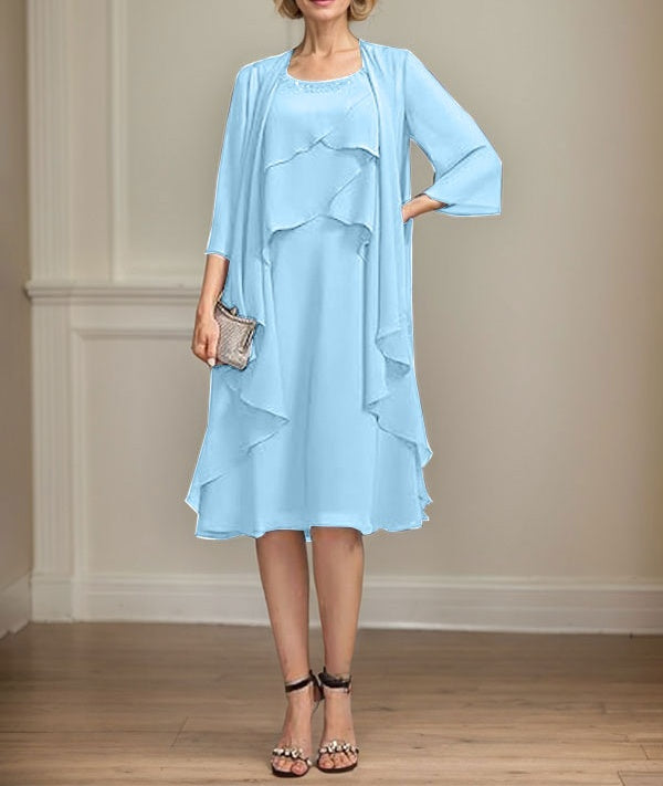 A-line Scoop Knee-Length Chiffon Mother of the Bride Dress With Beading