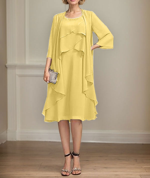 A-line Scoop Knee-Length Chiffon Mother of the Bride Dress With Beading
