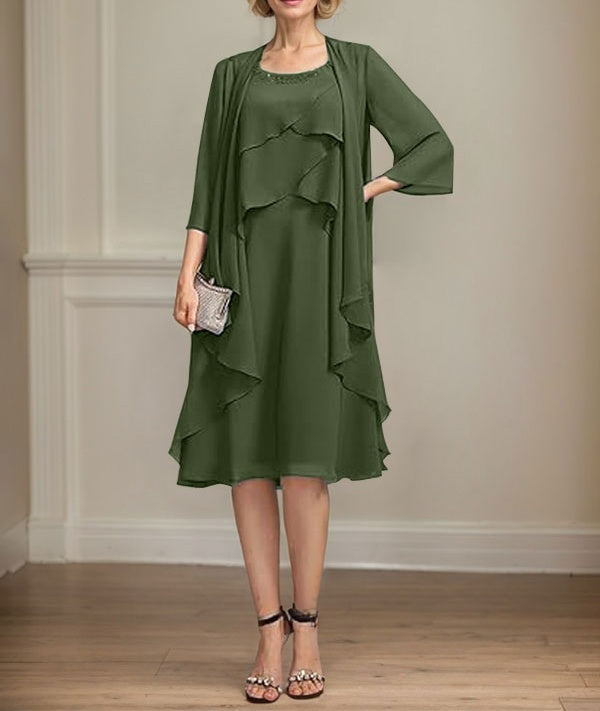 A-line Scoop Knee-Length Chiffon Mother of the Bride Dress With Beading