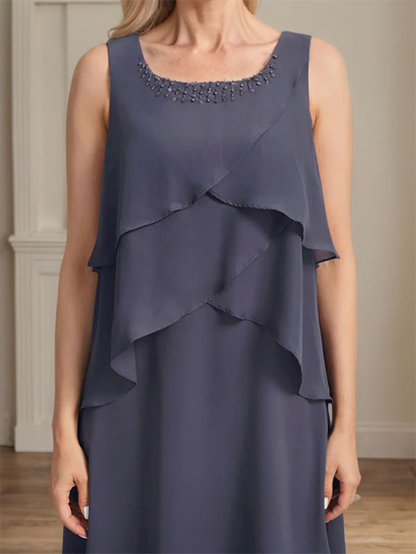 A-line Scoop Knee-Length Chiffon Mother of the Bride Dress With Beading