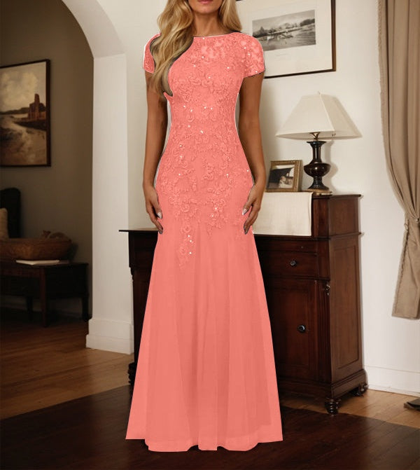 Dark Navy Mermaid Scoop Sequins Tulle Dress