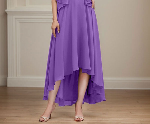 A-line V-Neck Asymmetrical Chiffon Mother of the Bride Dress With Beading Sequins