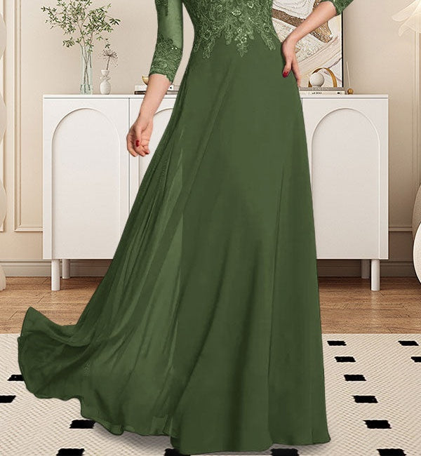 A-line Scoop Floor-Length Lace Chiffon Mother of the Bride Dress With Sequins