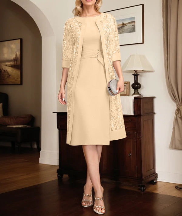 Sheath/Column Scoop Knee-Length Chiffon Mother of the Bride Dress With Pleated Sequins