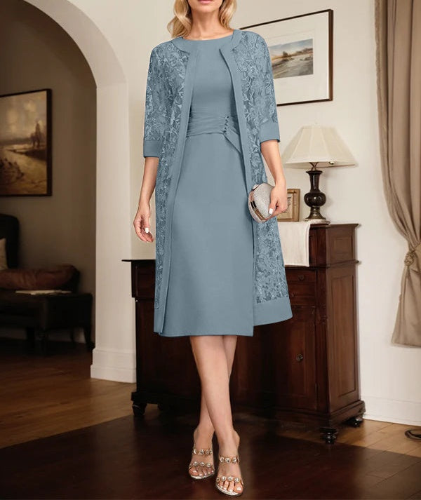 Sheath/Column Scoop Knee-Length Chiffon Mother of the Bride Dress With Pleated Sequins