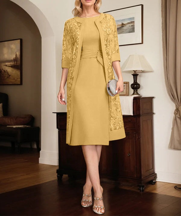 Sheath/Column Scoop Knee-Length Chiffon Mother of the Bride Dress With Pleated Sequins