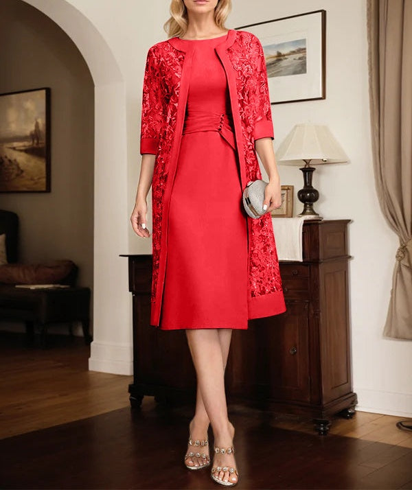 Sheath/Column Scoop Knee-Length Chiffon Mother of the Bride Dress With Pleated Sequins
