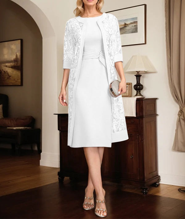Sheath/Column Scoop Knee-Length Chiffon Mother of the Bride Dress With Pleated Sequins