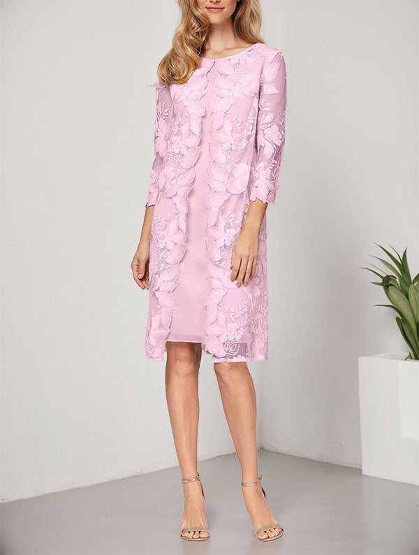 A-line Scoop Knee-Length Chiffon Lace Mother of the Bride Dress With Jacket