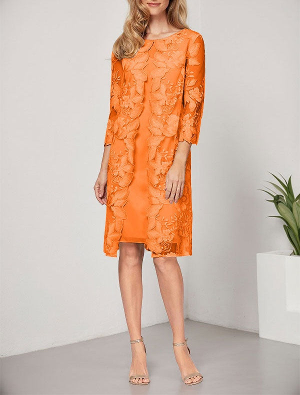 A-line Scoop Knee-Length Chiffon Lace Mother of the Bride Dress With Jacket