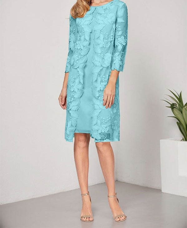 A-line Scoop Knee-Length Chiffon Lace Mother of the Bride Dress With Jacket