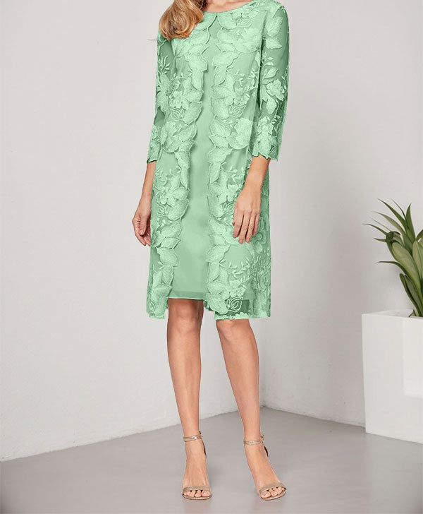 A-line Scoop Knee-Length Chiffon Lace Mother of the Bride Dress With Jacket