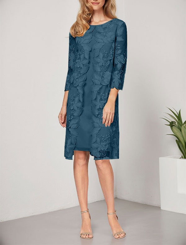A-line Scoop Knee-Length Chiffon Lace Mother of the Bride Dress With Jacket