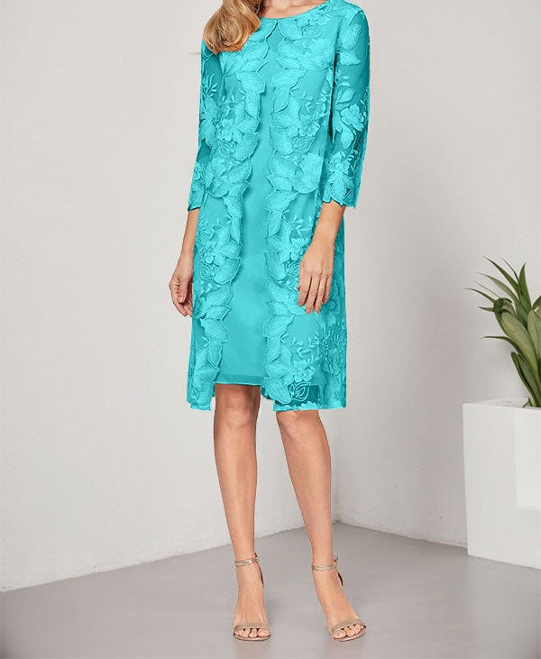 A-line Scoop Knee-Length Chiffon Lace Mother of the Bride Dress With Jacket