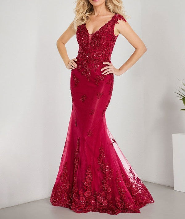 A-line V-Neck Floor-Length Lace Chiffon Mother of the Bride Dress With Applique Sequins Mermaid Dresses