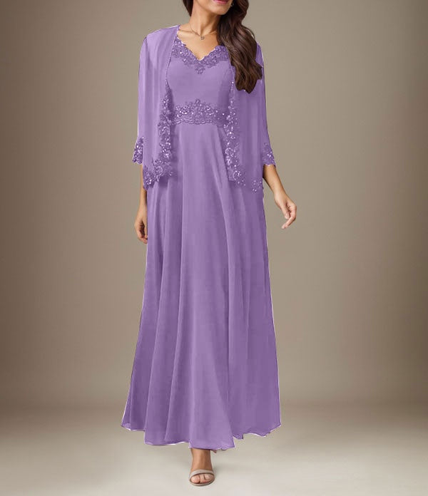 Plum A-Line Sequins Chiffon Dress