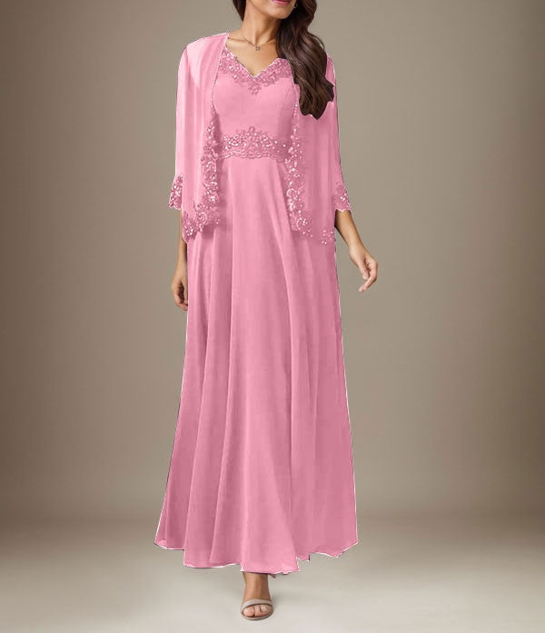 Plum A-Line Sequins Chiffon Dress