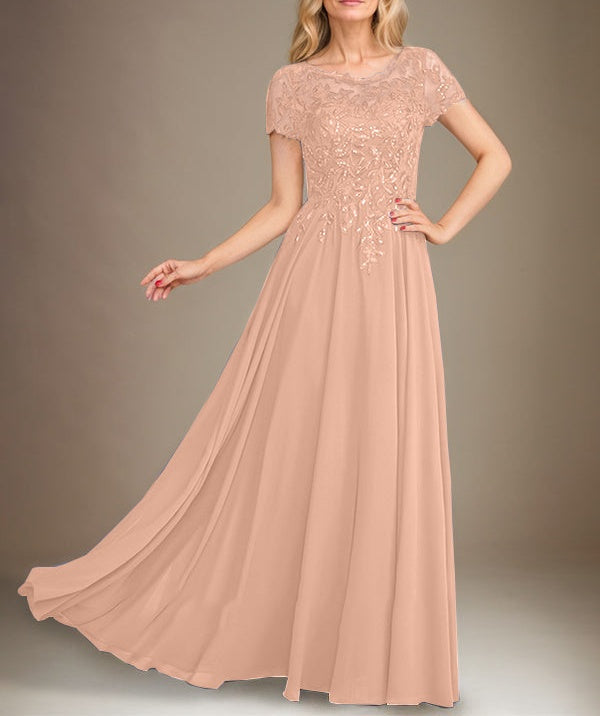 A-Line Scoop Floor-Length Chiffon Mother of the Bride Dress With Applique & Sequins