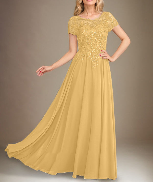 A-Line Scoop Floor-Length Chiffon Mother of the Bride Dress With Applique & Sequins