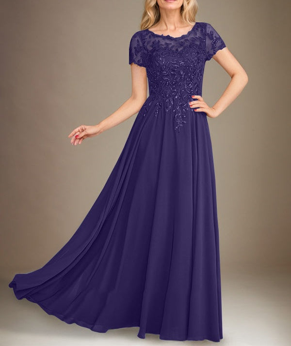 A-Line Scoop Floor-Length Chiffon Mother of the Bride Dress With Applique & Sequins
