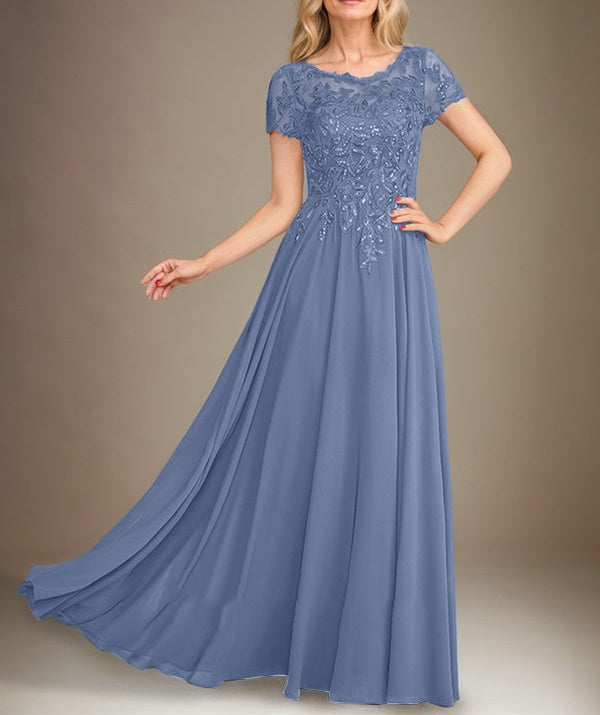 A-Line Scoop Floor-Length Chiffon Mother of the Bride Dress With Applique & Sequins