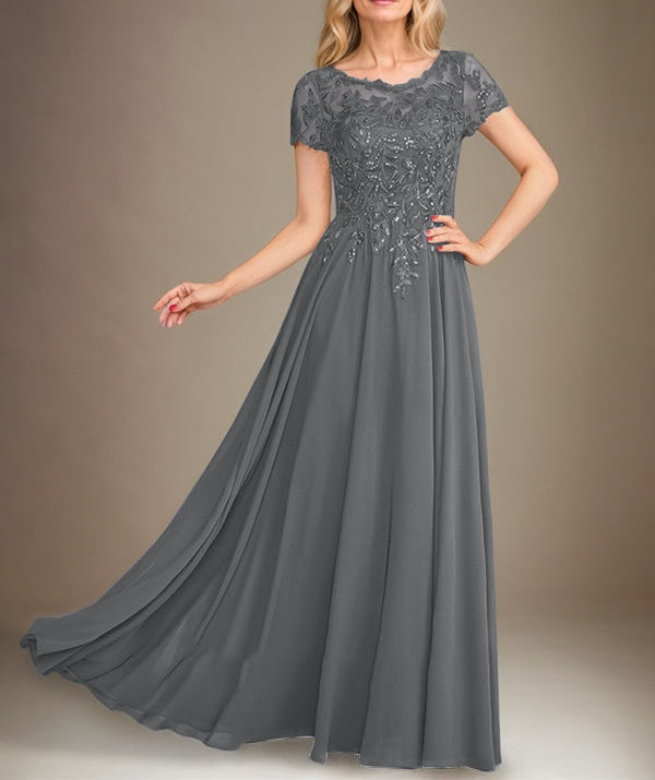 A-Line Scoop Floor-Length Chiffon Mother of the Bride Dress With Applique & Sequins