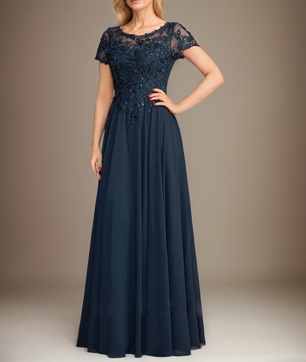 A-Line Scoop Floor-Length Chiffon Mother of the Bride Dress With Applique & Sequins