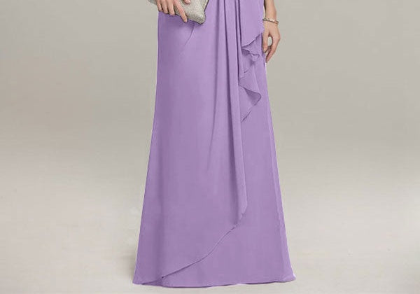 A-line Scoop Illusion Floor-Length Lace Chiffon Mother of the Bride Dress With Cascading Ruffles