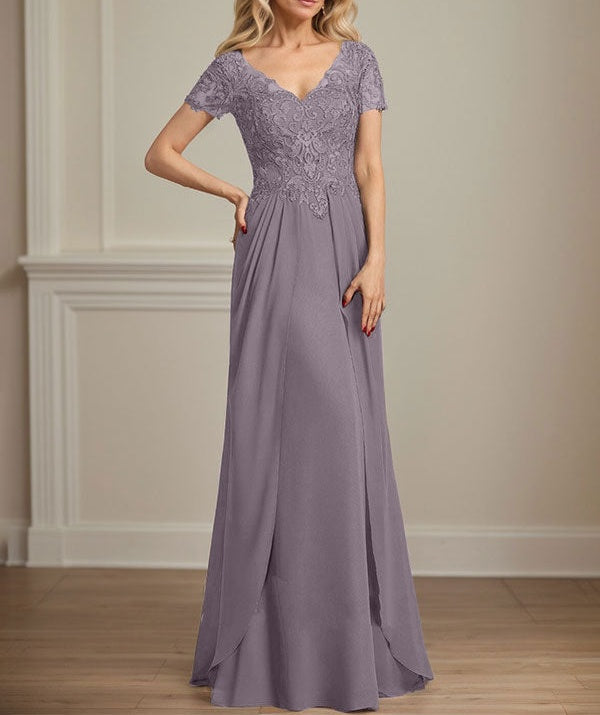 A-line V-Neck Floor-Length Chiffon Lace Mother of the Bride Dress