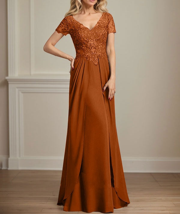 A-line V-Neck Floor-Length Chiffon Lace Mother of the Bride Dress
