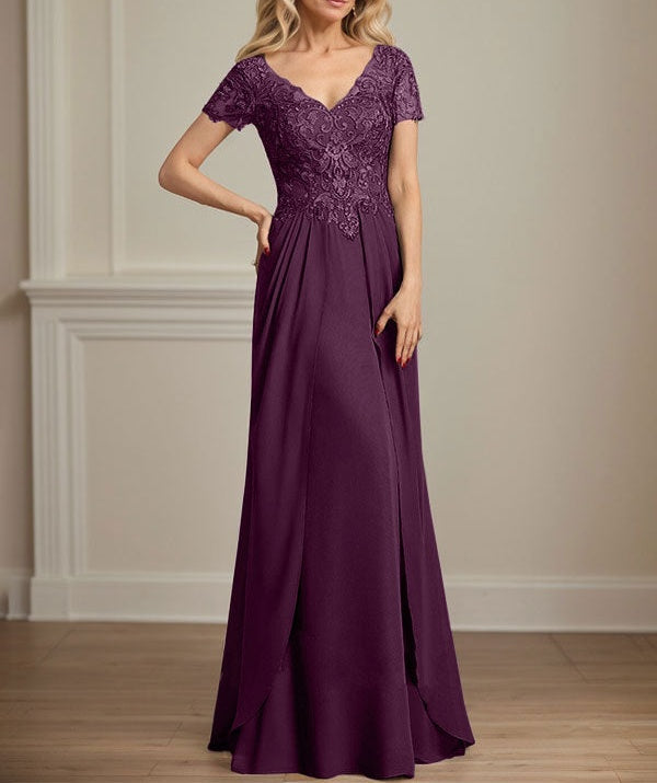 A-line V-Neck Floor-Length Chiffon Lace Mother of the Bride Dress