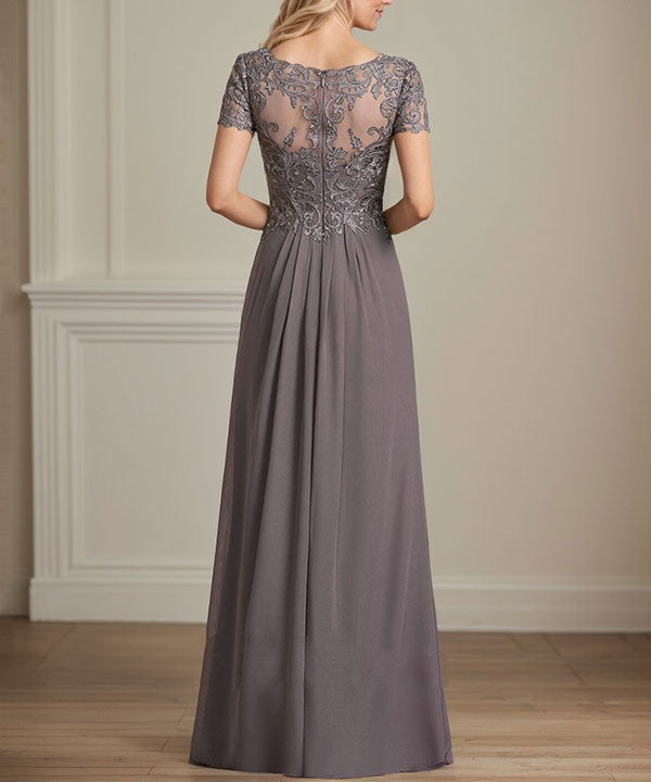 A-line V-Neck Floor-Length Chiffon Lace Mother of the Bride Dress