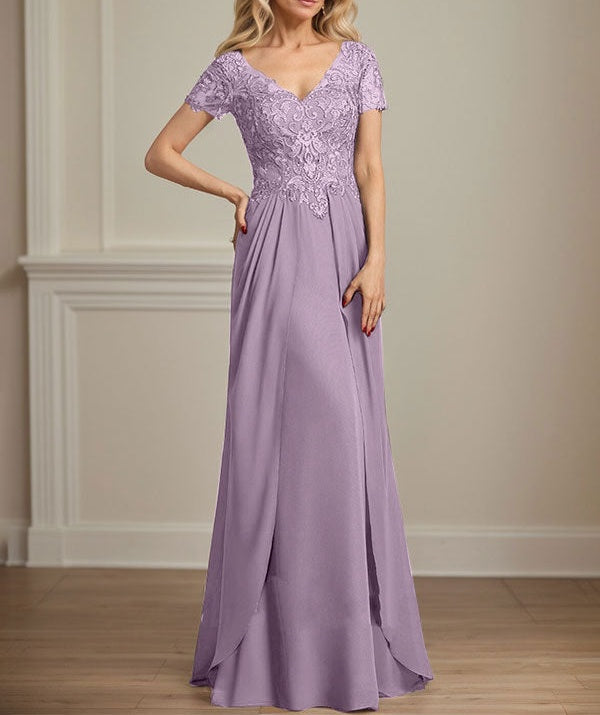 A-line V-Neck Floor-Length Chiffon Lace Mother of the Bride Dress