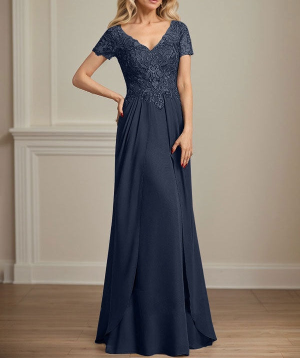 A-line V-Neck Floor-Length Chiffon Lace Mother of the Bride Dress