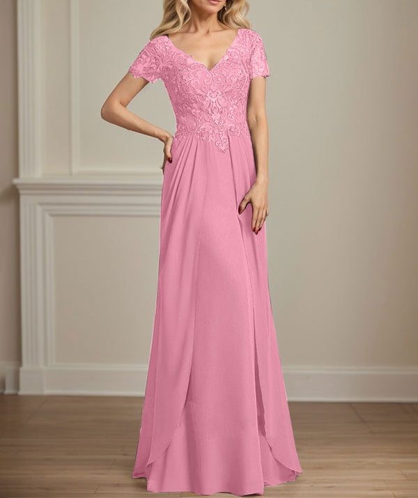 A-line V-Neck Floor-Length Chiffon Lace Mother of the Bride Dress