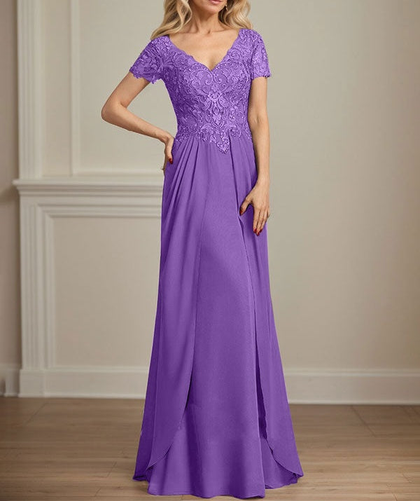 A-line V-Neck Floor-Length Chiffon Lace Mother of the Bride Dress