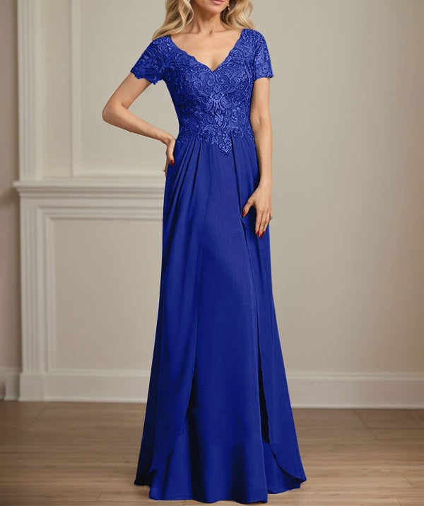 A-line V-Neck Floor-Length Chiffon Lace Mother of the Bride Dress