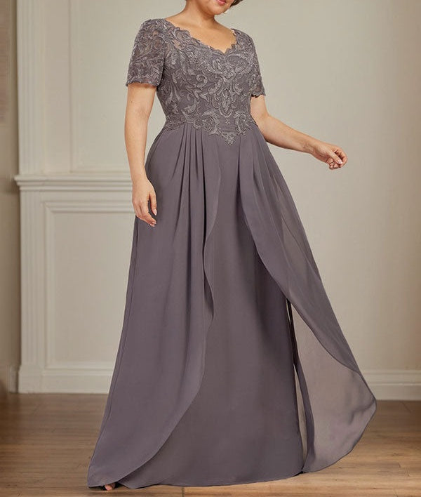 A-line V-Neck Floor-Length Chiffon Lace Mother of the Bride Dress