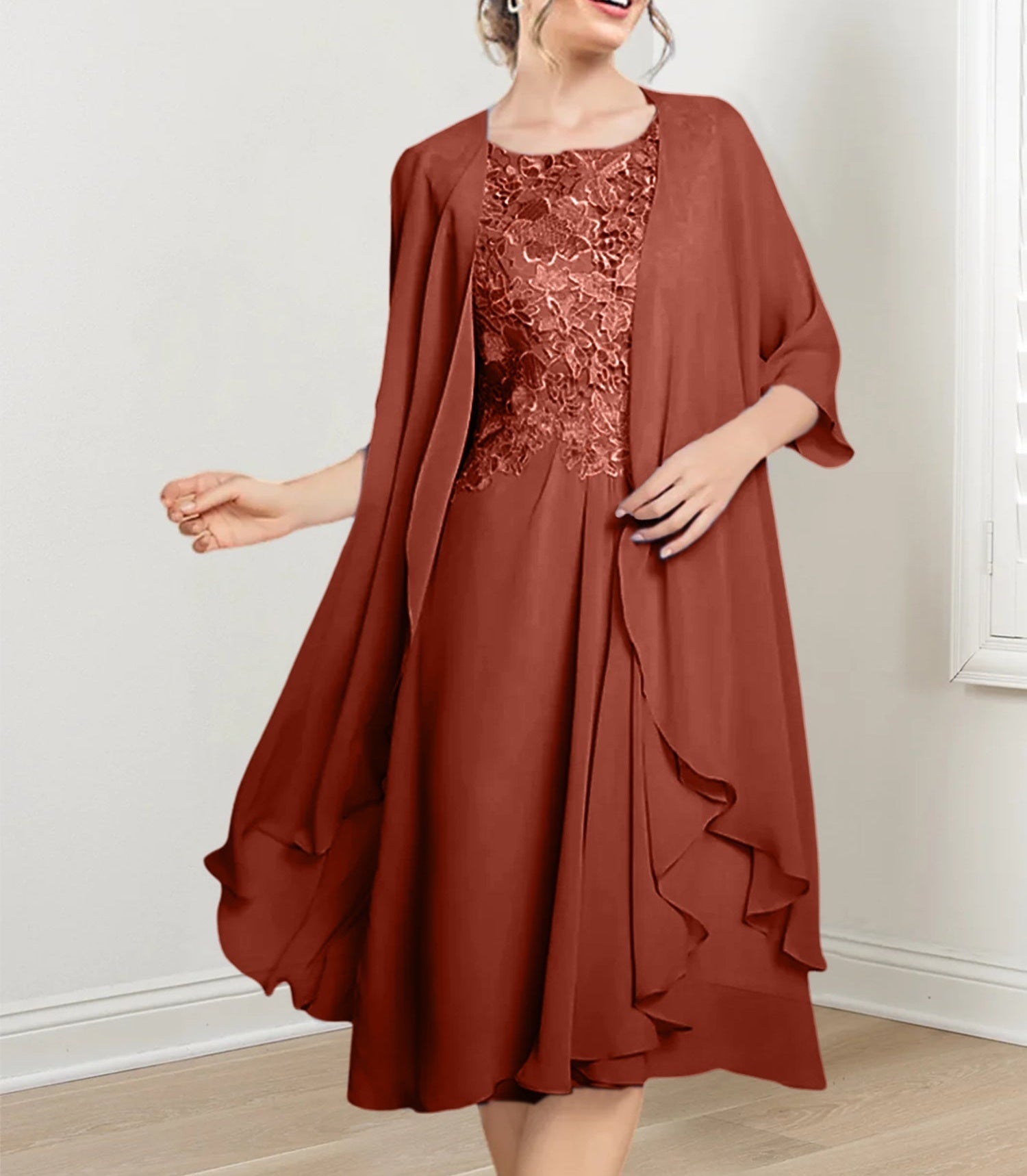 A-Line/Princess Scoop Knee-Length Mother of the Bride Dresses