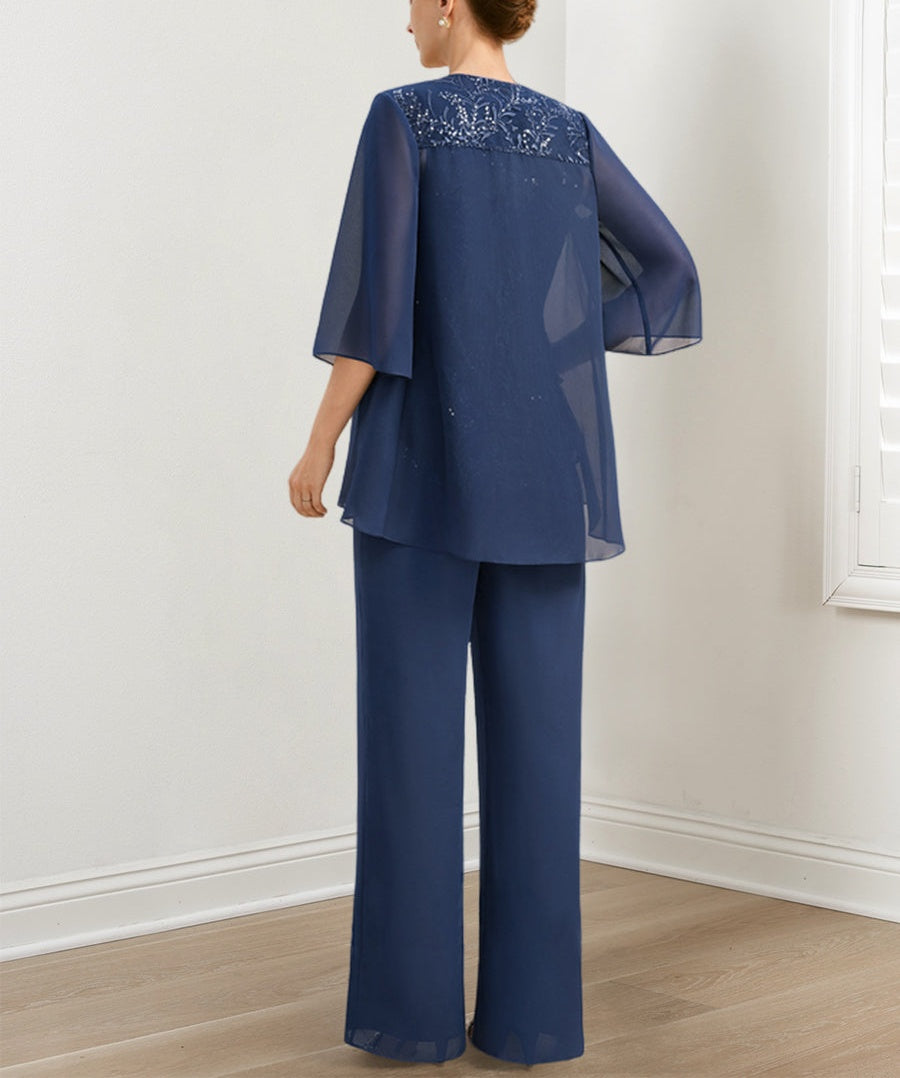 Chiffon Mother of the Bride Pantsuits with Sequins & Jacket