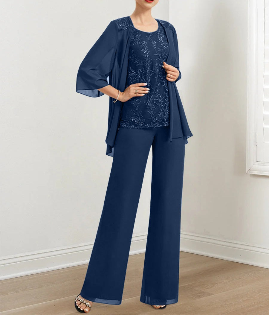 Chiffon Mother of the Bride Pantsuits with Sequins & Jacket